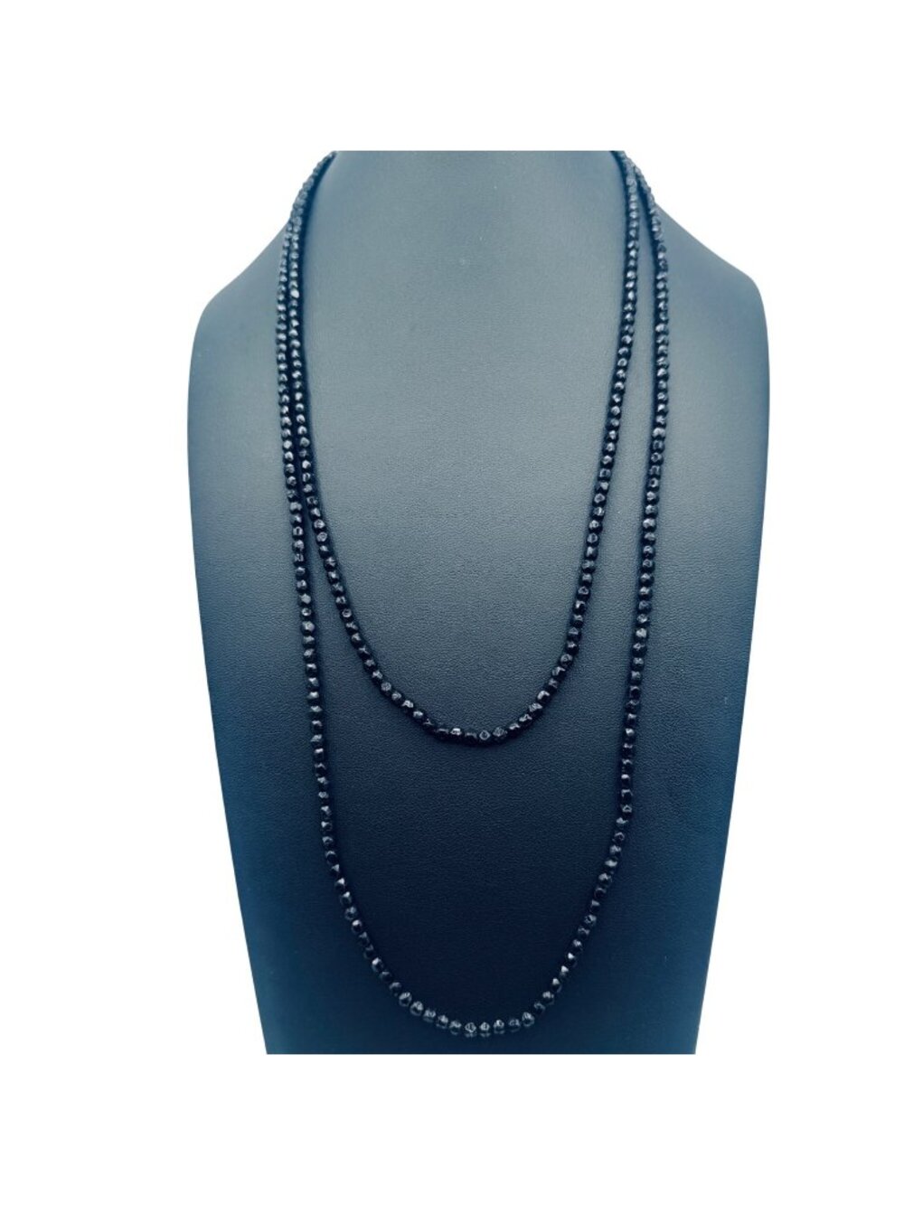 Antique Victorian Mourning Necklace 50" Black Jet Endless Silk Cord 4mm Beads